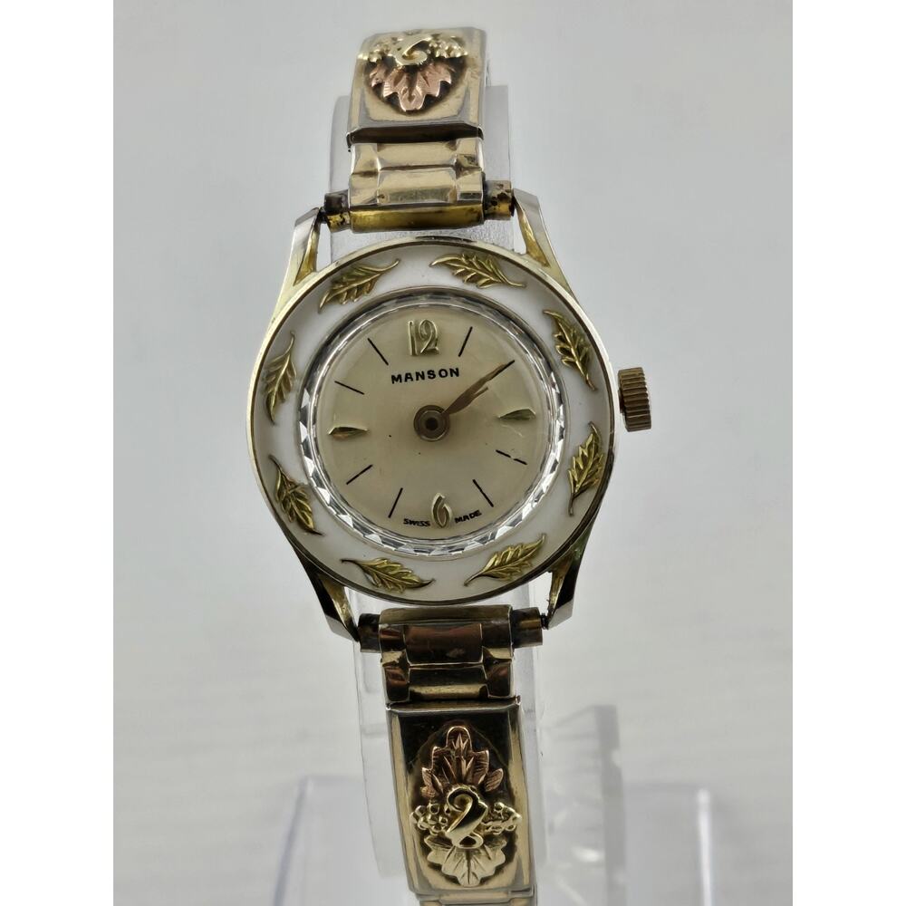 Manson Swiss Watch 10k Black Hills Gold Band Manual Wind Runs Expansion Band